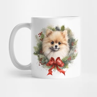 Christmas Pomeranian Dog Wreath Mug